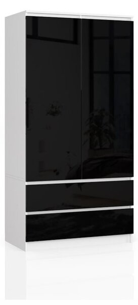 S90 szekrény, 90x180x51, fehér/fekete magasfényű