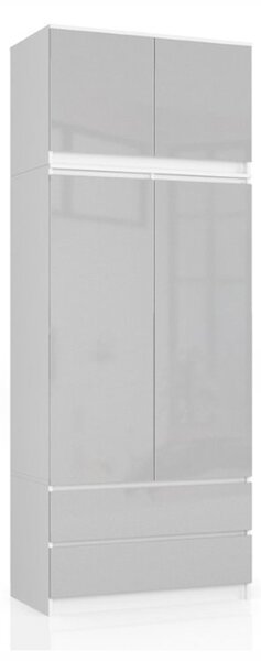 S90 szekrény, 90x235x51, fehér/metalik magasfényű + kiegészítés