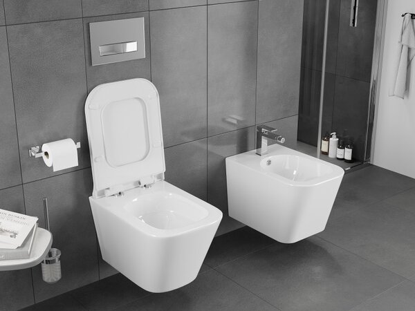 Mexen Teo, falra akasztható wc csésze 510x345x340 mm, Perem nélküli Tornado + duroplast wc ülőke, fényes fehér, 30850700T