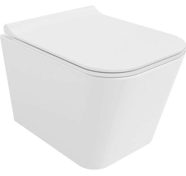 Mexen Teo, falra akasztható wc csésze 510x345x340 mm, Perem nélküli Tornado + duroplast wc ülőke, fényes fehér, 30850700T