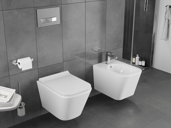 Mexen Teo, falra akasztható wc csésze 510x345x340 mm, Perem nélküli Tornado + duroplast wc ülőke, fényes fehér, 30850700T