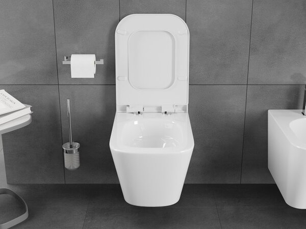 Mexen Teo, falra akasztható wc csésze 510x345x340 mm, Perem nélküli Tornado + duroplast wc ülőke, fényes fehér, 30850700T