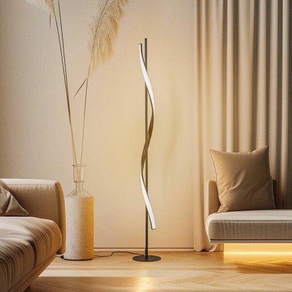 Lindby LED állólámpa Munja, fekete, fém, fényerőszabályozható, dimmelhető, Fekete, Nappali / Étkező, fém, Modern