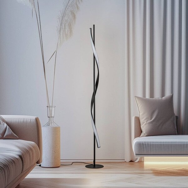 Lindby LED állólámpa Munja, fekete, fém, fényerőszabályozható, dimmelhető, Fekete, Nappali / Étkező, fém, Modern