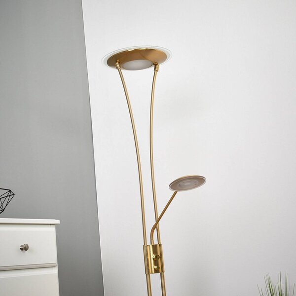 Lindby LED mennyezeti lámpa Eda, magasság 180 cm, sárgaréz, dimmelhető fényerő,, Sárgaréz / arany, Nappali / Étkező, fém, Modern