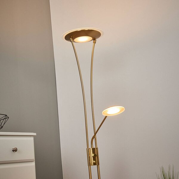 Lindby LED mennyezeti lámpa Eda, magasság 180 cm, sárgaréz, dimmelhető fényerő,, Sárgaréz / arany, Nappali / Étkező, fém, Modern