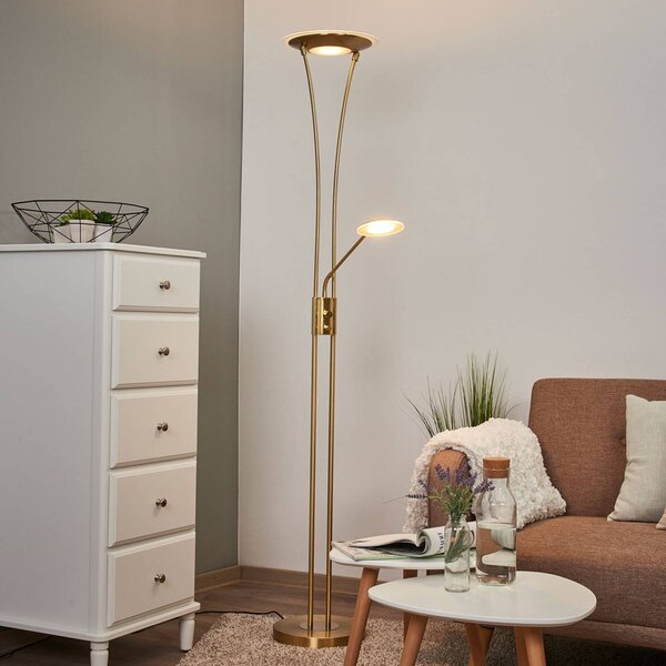 Lindby LED mennyezeti lámpa Eda, magasság 180 cm, sárgaréz, dimmelhető fényerő,, Sárgaréz / arany, Nappali / Étkező, fém, Modern