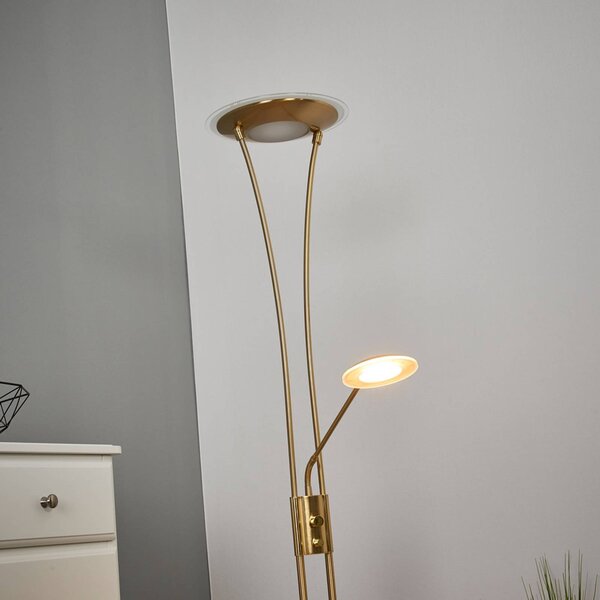 Lindby LED mennyezeti lámpa Eda, magasság 180 cm, sárgaréz, dimmelhető fényerő,, Sárgaréz / arany, Nappali / Étkező, fém, Modern
