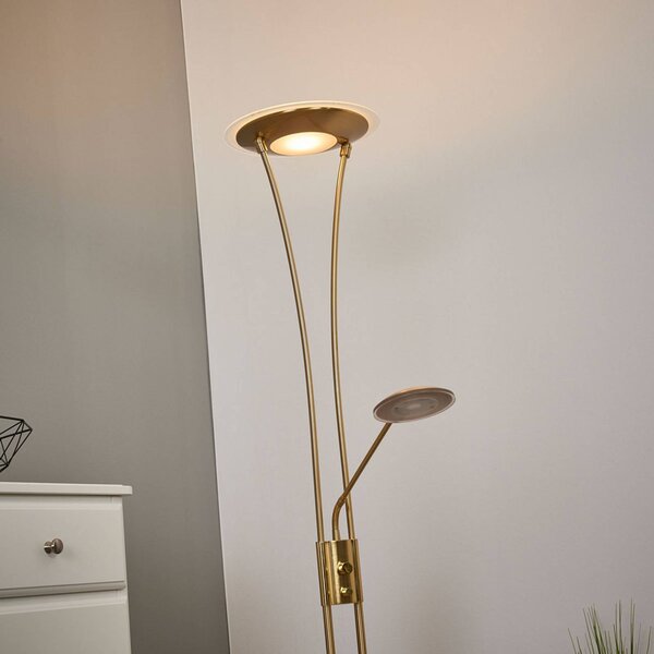 Lindby LED mennyezeti lámpa Eda, magasság 180 cm, sárgaréz, dimmelhető fényerő,, Sárgaréz / arany, Nappali / Étkező, fém, Modern