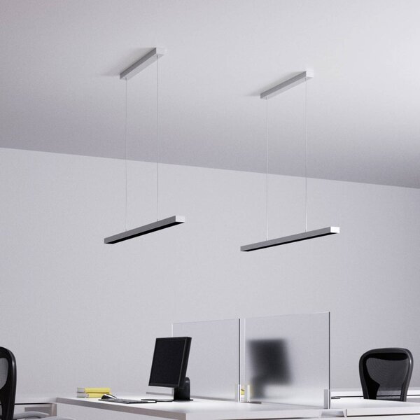 Arcchio LED irodai függőlámpa Jolinda, ezüst, 118cm, fel/le, le, Alu / szürke / cink, Dolgozószoba / Iroda, Alumínium, Modern