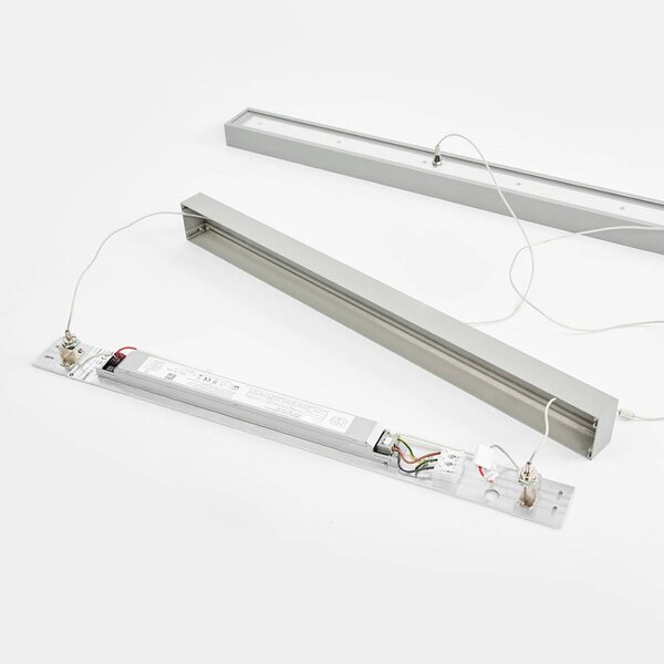 Arcchio LED irodai függőlámpa Jolinda, ezüst, 118cm, fel/le, le, Alu / szürke / cink, Dolgozószoba / Iroda, Alumínium, Modern