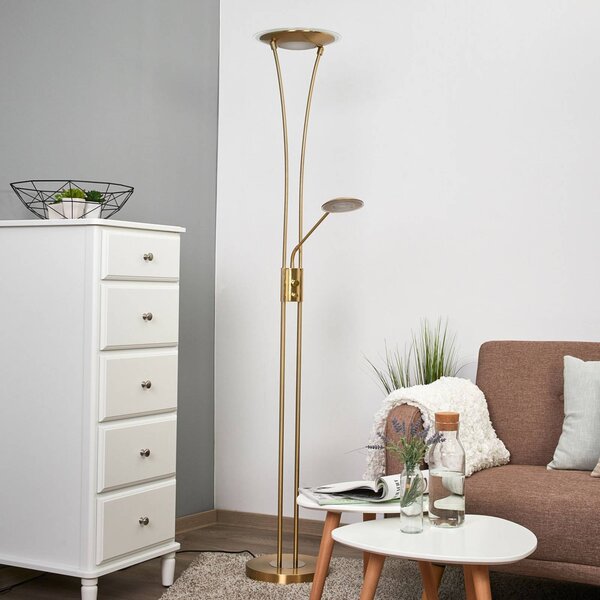 Lindby LED mennyezeti lámpa Eda, magasság 180 cm, sárgaréz, dimmelhető fényerő,, Sárgaréz / arany, Nappali / Étkező, fém, Modern