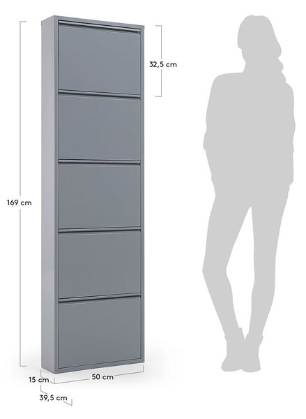 Szürke fém billenő ajtós cipőtartó 50x169x15 cm Ode – Kave Home