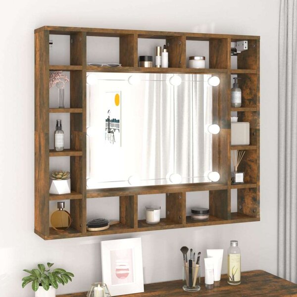Füstös tölgy színű tükrös szekrény led-ekkel 91 x 15 x 76,5 cm