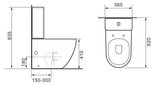 Erga Torre, kombinált WC-csésze 620x385x835 mm, Tornado 2.0 + WC-ülőke, fényes fehér, ERG-V03-TORRE-TO2-WH