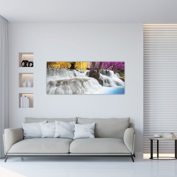 Egy kép Erawan vízeséséről az erdőben (120x50 cm)