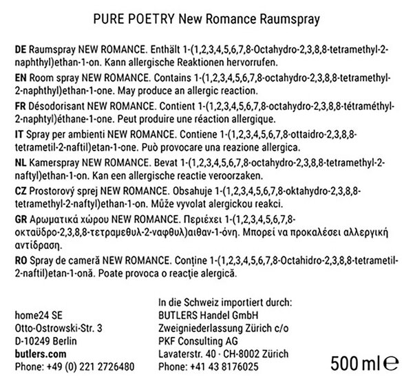 PURE POETRY szobaillatosító spray NEW ROMANCE 500 ml