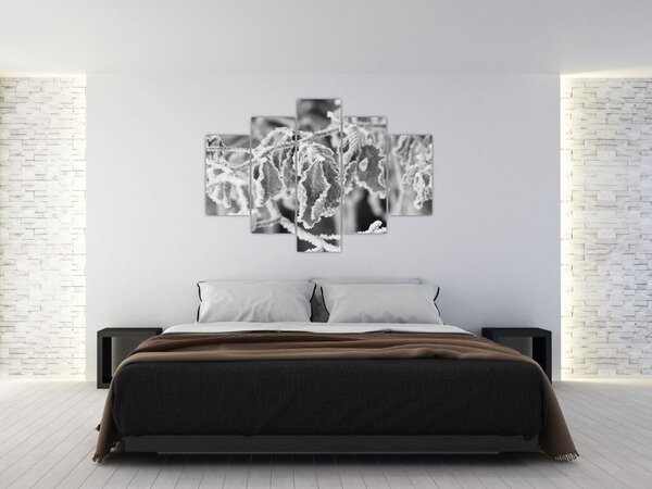 Kép - Fagyott levelek, fekete-fehér (150x105 cm)