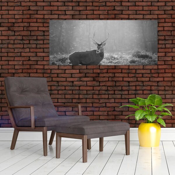 Kép - Szarvas az erdőben, fekete-fehér (120x50 cm)