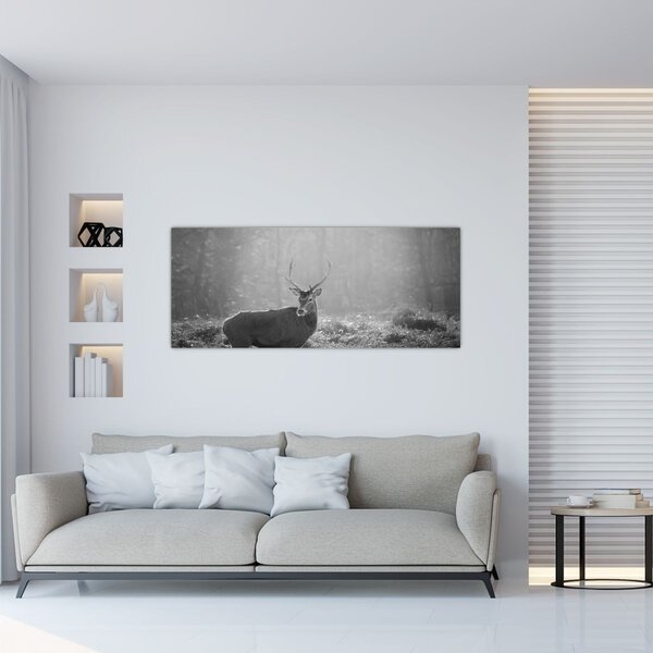 Kép - Szarvas az erdőben, fekete-fehér (120x50 cm)