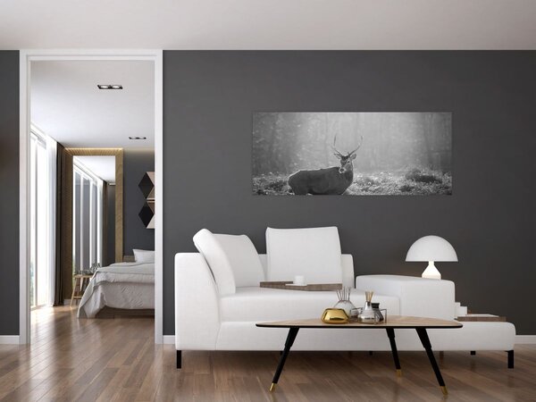 Kép - Szarvas az erdőben, fekete-fehér (120x50 cm)