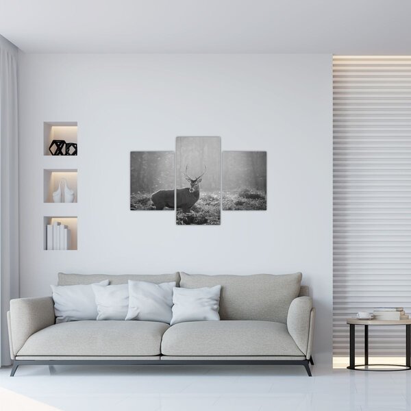Kép - Szarvas az erdőben, fekete-fehér (90x60 cm)