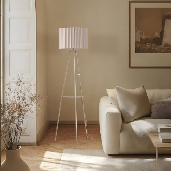 Lindby Libbie háromlábú álló lámpa, 155 cm, len, krém színű, Krém / borostyánsárga, Nappali / Étkező, Textil / szövet / selyem, Skandináv