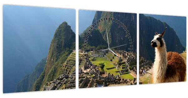 Kép - Láma és Machu Picchu (órával) (90x30 cm)