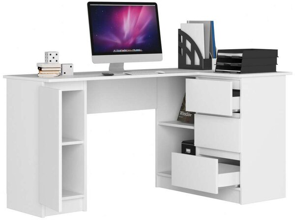 AKORD B20 Sarok Számítógépasztal Laminált Jobbos 155 cm, 3 fiók, fehér