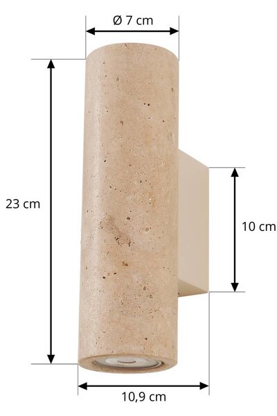 Lucande Tavira fali világítás, travertin, kő, felfelé/lefelé irányuló fény, GU10, dimmelhető, Krém / borostyánsárga, Nappali / Étkező, Kő, Skandináv