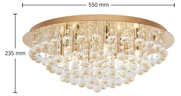 Lindby mennyezeti lámpa Gillion, 8-light, arany, kristály, Ø 55cm, dimmelhető, Sárgaréz / arany, Nappali / Étkező, Kristály, Modern