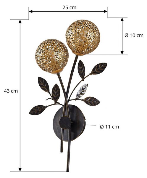 Lucande fali lámpa Evory, 30 cm, 2-lámpás, fekete/arany, G9, dimmelhető, Fekete, Nappali / Étkező, fém, Firenzei
