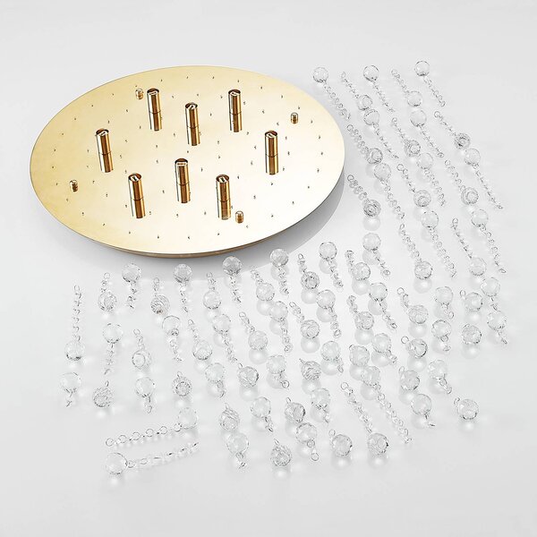 Lindby mennyezeti lámpa Gillion, 8-light, arany, kristály, Ø 55cm, dimmelhető, Sárgaréz / arany, Nappali / Étkező, Kristály, Modern