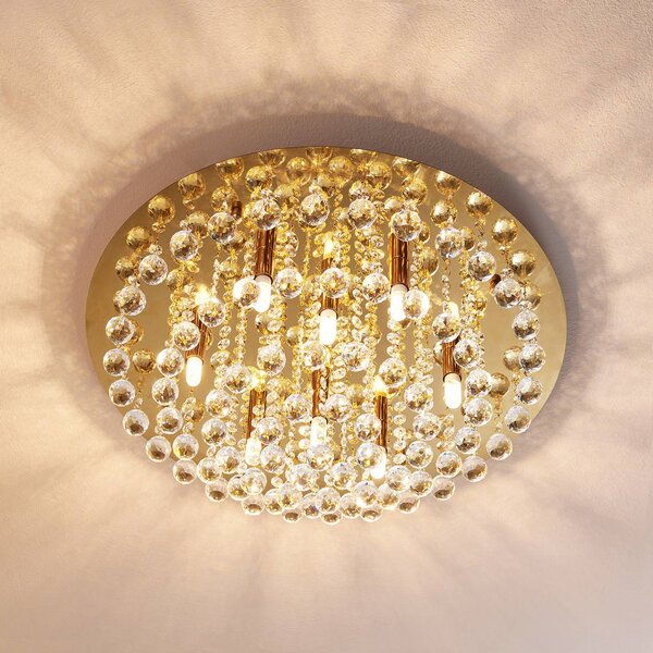 Lindby mennyezeti lámpa Gillion, 8-light, arany, kristály, Ø 55cm, dimmelhető, Sárgaréz / arany, Nappali / Étkező, Kristály, Modern