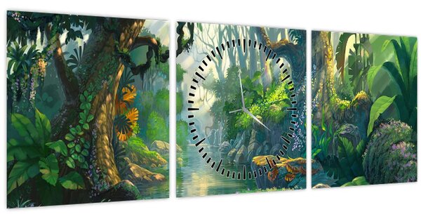 Kép - Egy trópusi erdő illusztrációja (órával) (90x30 cm)