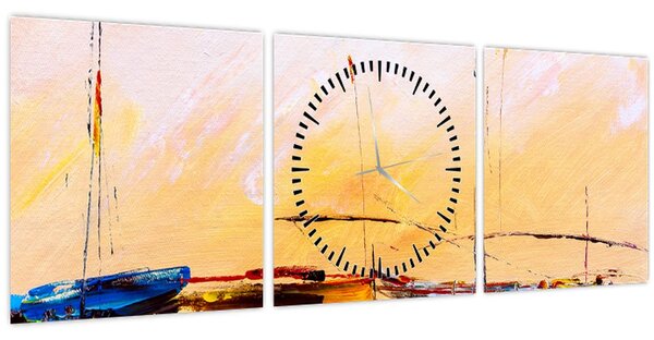 Kép - Csónak, festmény (órával) (90x30 cm)