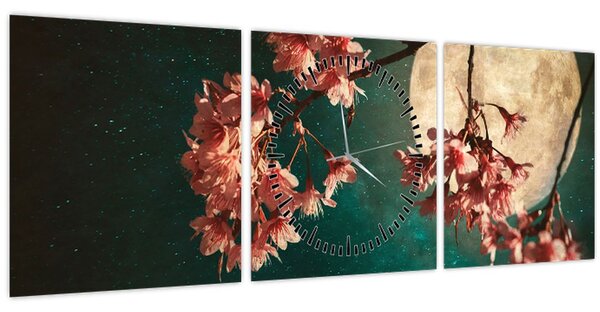 Kép - Sakura teliholdkor (órával) (90x30 cm)
