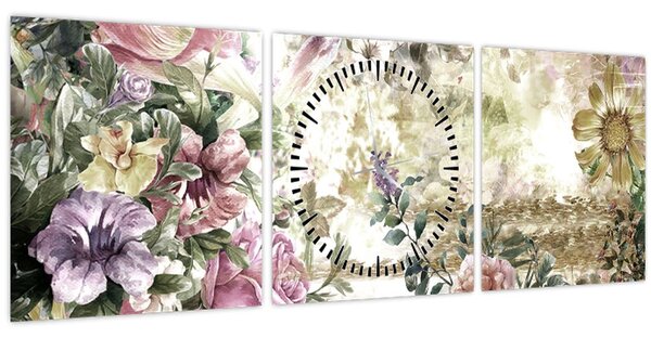 Kép - Design virágok (órával) (90x30 cm)