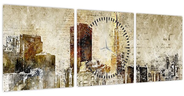 Kép - Művészileg renderelt város (órával) (90x30 cm)