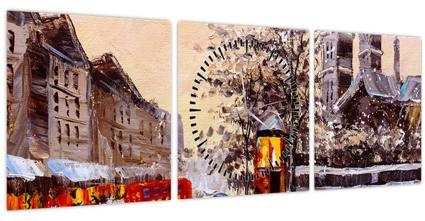 Kép - Egy téli város festménye (órával) (90x30 cm)