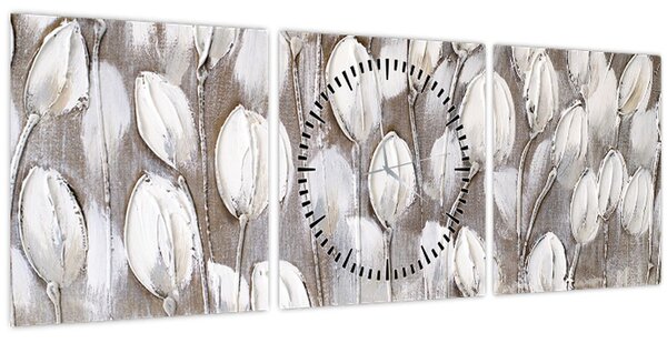 Kép - Strukturált tulipánok (órával) (90x30 cm)