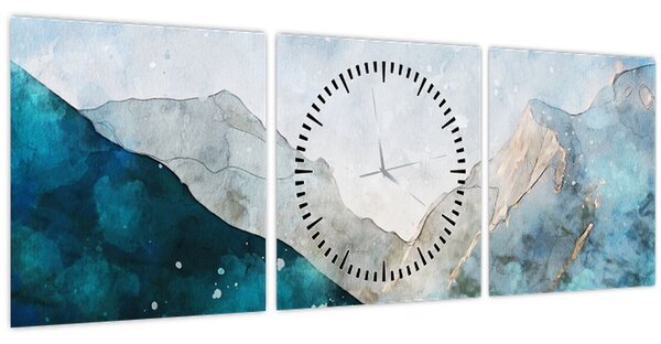 Kép - Hegyek rajza (órával) (90x30 cm)