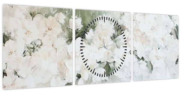 Kép - Fehér virág absztrakció (órával) (90x30 cm)
