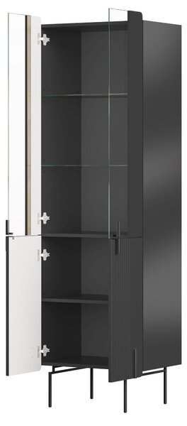 Malmi vitrines szekrény 60 cm négyajtós - matt fekete / fekete lábak