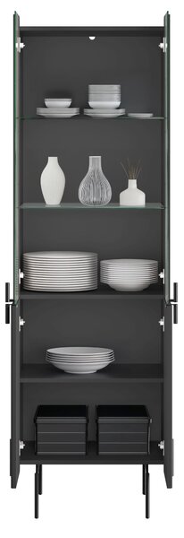Malmi vitrines szekrény 60 cm négyajtós - matt fekete / fekete lábak