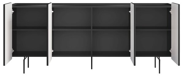 Malmi komód 200 cm négyajtós - matt fekete / fekete lábak