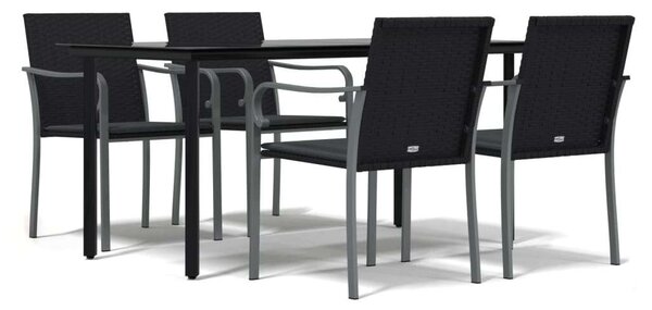 VidaXL 5-részes Kerti Étkezőgarnitúra - Fekete Polyrattan