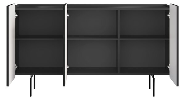Malmi komód 150 cm háromajtós - fekete matt / fekete lábak