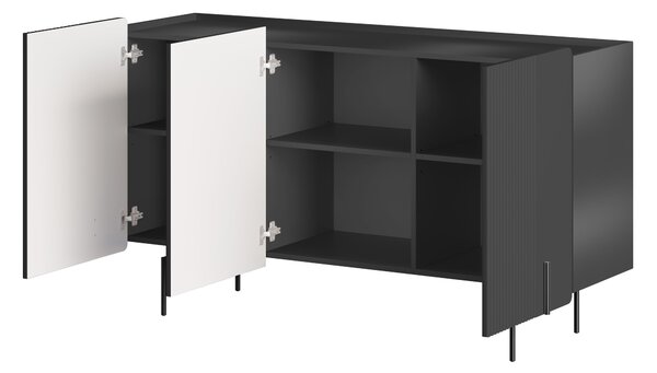 Malmi komód 150 cm háromajtós - fekete matt / fekete lábak