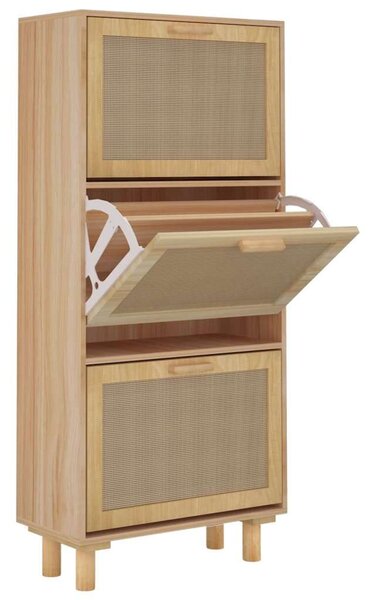Fa Cipőtartó Szekrény - 3 Fiók - Rattan - 52x25x115 cm